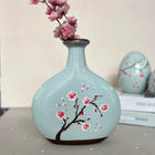 Sakura Petal Poem Hand-Painted Ceramic Vase in Misty Green