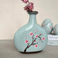 Sakura Petal Poem Hand-Painted Ceramic Vase in Misty Green
