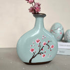 Sakura Petal Poem Hand-Painted Ceramic Vase in Misty Green