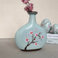 Sakura Petal Poem Hand-Painted Ceramic Vase in Misty Green