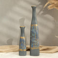 Semavi Collection Azure Cascade Handmade Tall Vase Duo Set Grey Blue Gold Ceramic