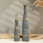 Semavi Collection Azure Cascade Handmade Tall Vase Duo Set Grey Blue Gold Ceramic
