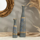 Semavi Collection Azure Cascade Handmade Tall Vase Duo Set Grey Blue Gold Ceramic