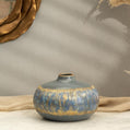 Semavi Collection Azure Halo Handmade Low Profile Decorative Vase Grey Blue Gold Ceramic