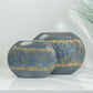 Semavi Collection Azure Horizon Handmade Slim Sculptural Vase Duo Set Grey Blue Gold Ceramic