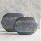 Semavi Collection Azure Horizon Handmade Slim Sculptural Vase Duo Set Grey Blue Gold Ceramic