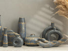 Semavi Collection Azure Horizon Handmade Slim Sculptural Vase Duo Set Grey Blue Gold Ceramic