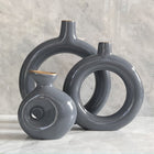 Semavi Collection Golden Halo Handmade Ring Vase Trio Set Grey Ceramic