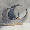 Semavi Collection Moon Crescent Handmade Dual Sculpture Set Grey Deep Sky Blue Gold Ceramic