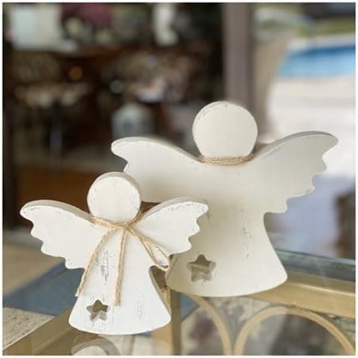 Seraphim Rustic Duo Wooden Angel Sculpture Set