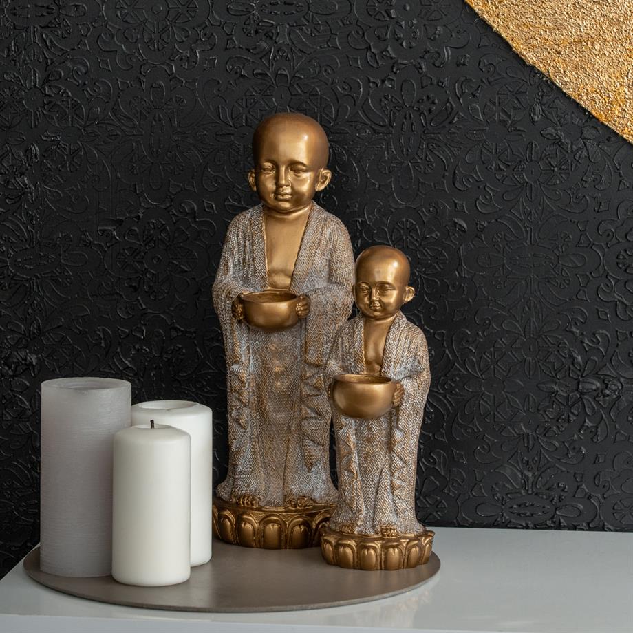 Serenity Monk Handmade Premium Antique Gold Votive Candleholder Duo