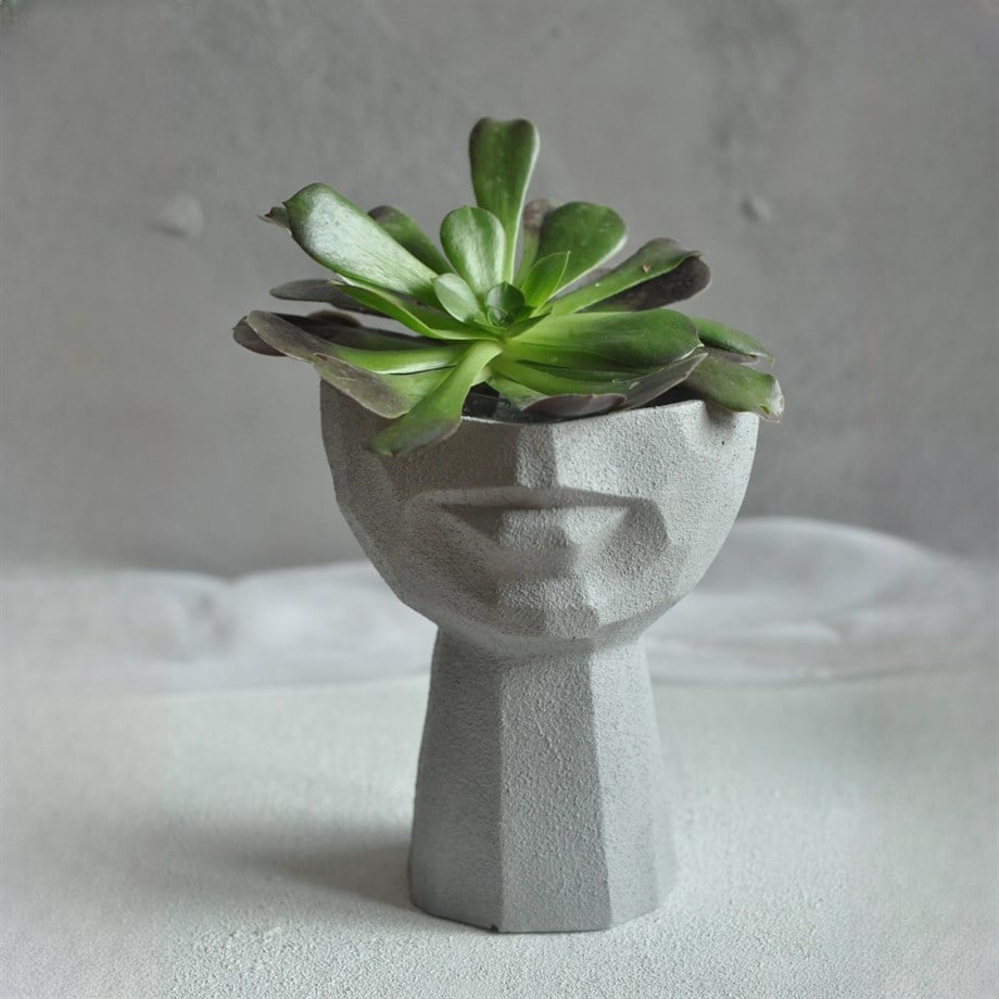Sculptural Face Planter Black White Grey Decorative Polyester Succulent and Flower Pot