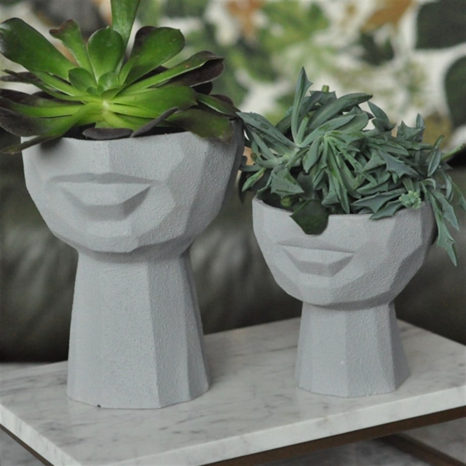 Sculptural Face Planter Black White Grey Decorative Polyester Succulent and Flower Pot