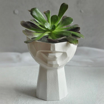 Sculptural Face Planter Black White Grey Decorative Polyester Succulent and Flower Pot
