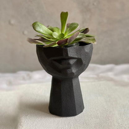 Sculptural Face Planter Black White Grey Decorative Polyester Succulent and Flower Pot