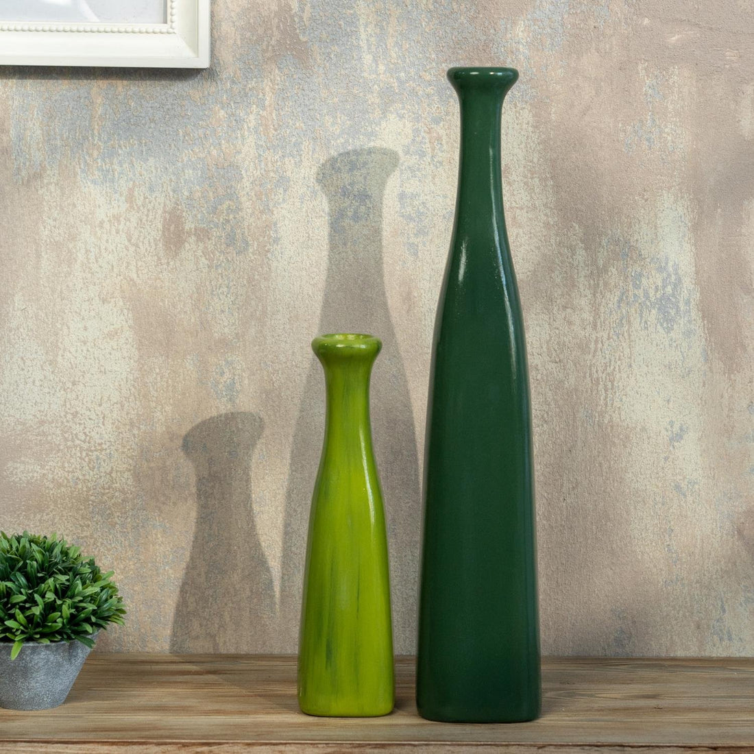 Verdant Skyline Handmade Green Ceramic Vase Set Tall Minimalist Home Decor