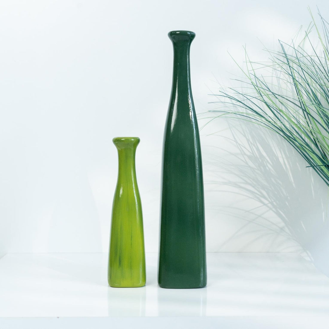 Verdant Skyline Handmade Green Ceramic Vase Set Tall Minimalist Home Decor