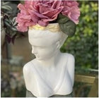 Victoria Laurel Muse Handmade Ceramic Bust Vase Matte White Gold Laurel