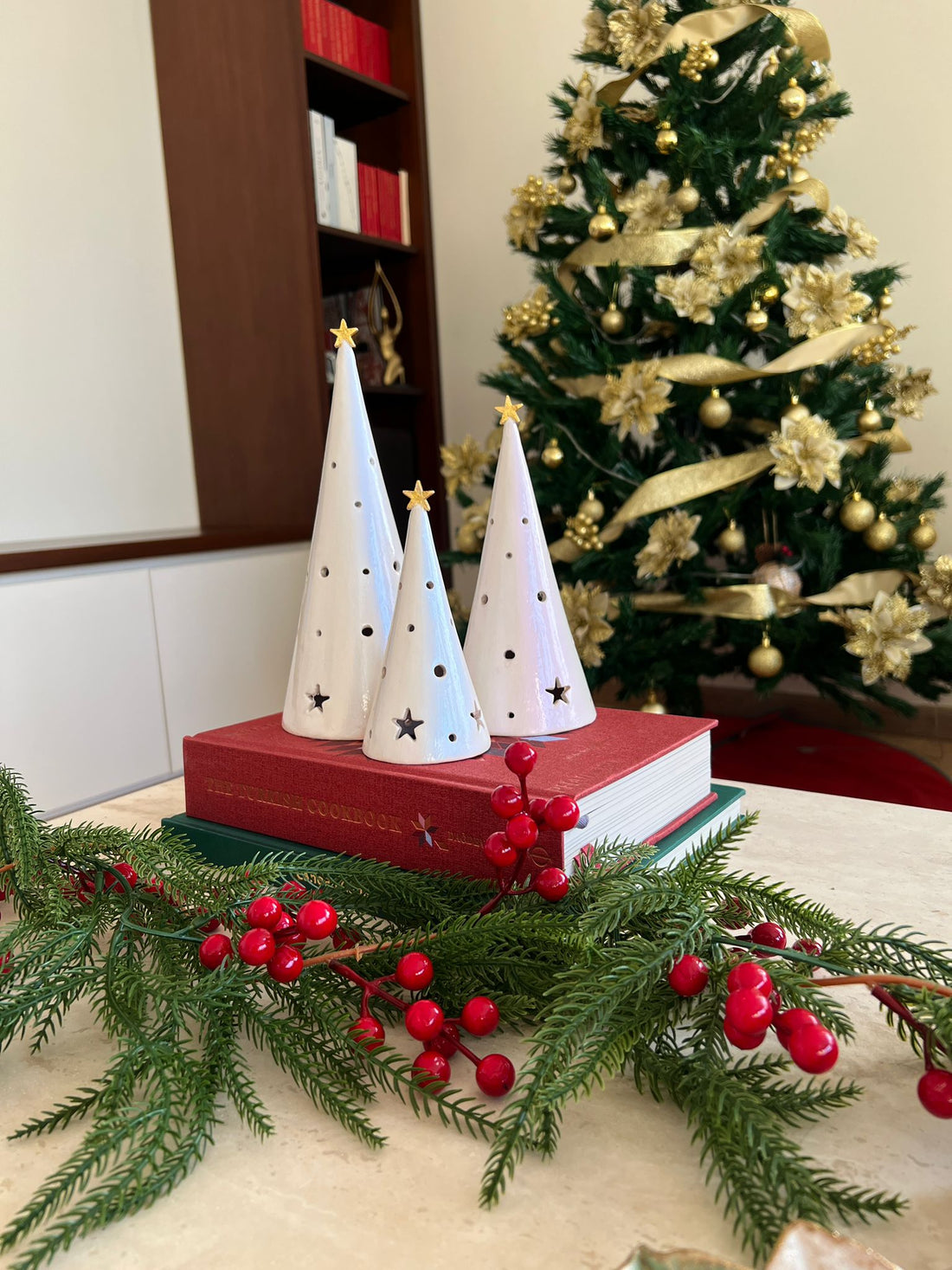 Conical Tree Ceramic Candle Holder Handmade Multicolour 24cm