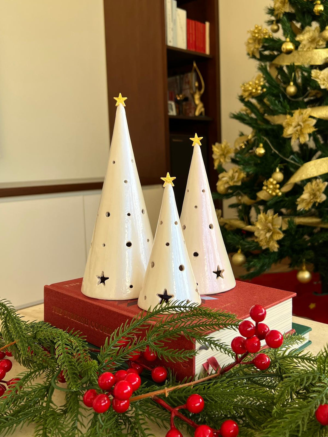 Conical Tree Ceramic Candle Holder Handmade Multicolour 24cm